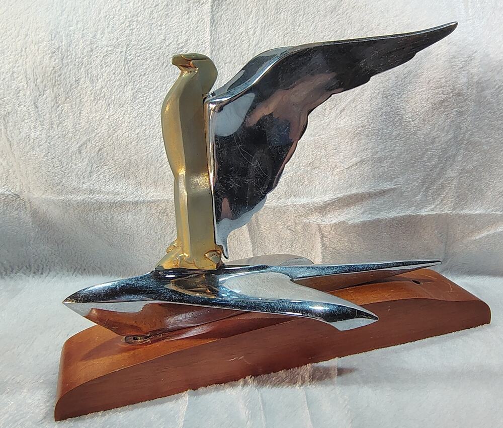 1951 Ford Art-Deco HOOD ORNAMENT Mounted On Wooden Base